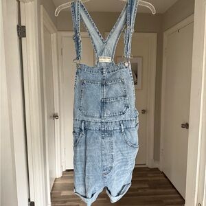 We The Free Light Wash Denim Overalls Romper